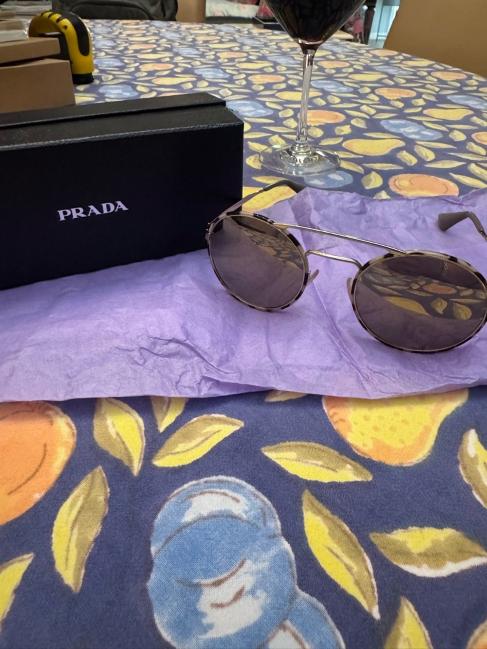 Prada Womens Round Metal Sunglasses in Gold with mirrored Lenses